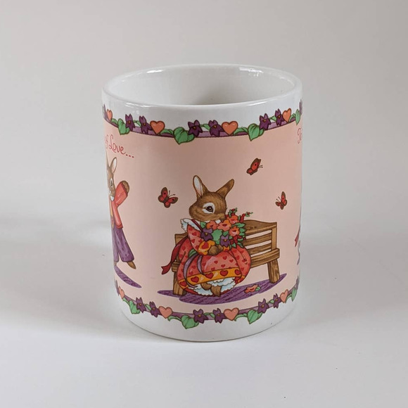 Vintage Bunny Rabbit Love Mug, Heart Shaped Handle, Valentine's Anniversary Gift - Picture 4 of 8